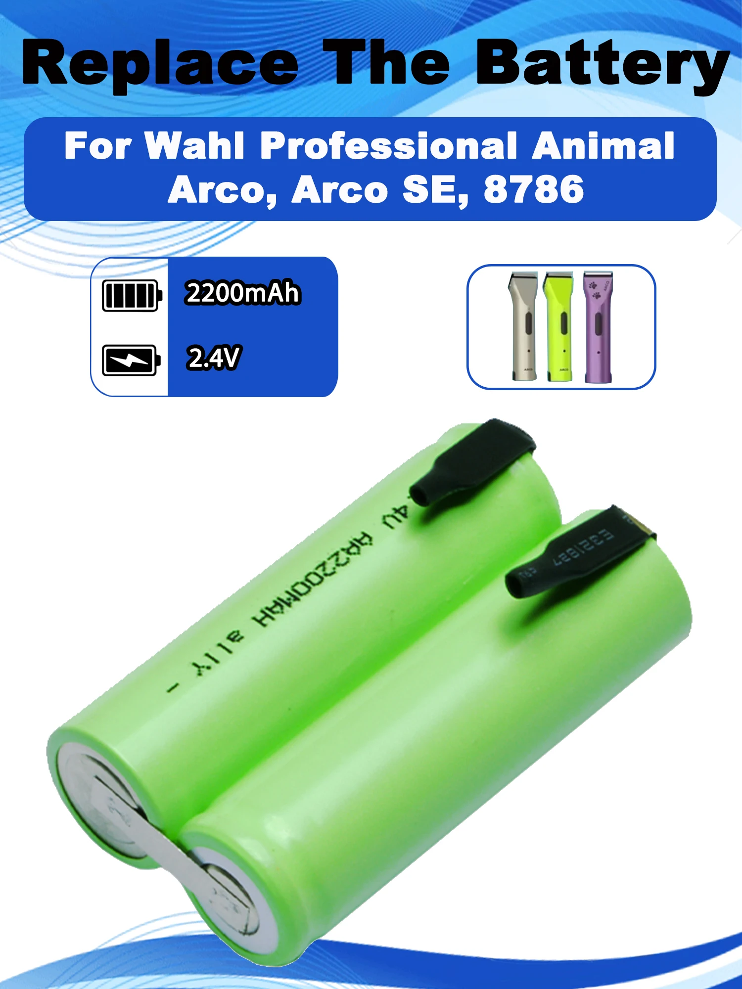 Akumulator 2.4V 2200mAh do golarki Wahl Professional Animal Arco, Arco SE, 8786 1854-7988, 1854, 1855, 0114-300 WXH878SL — zdjęcie produktu 2