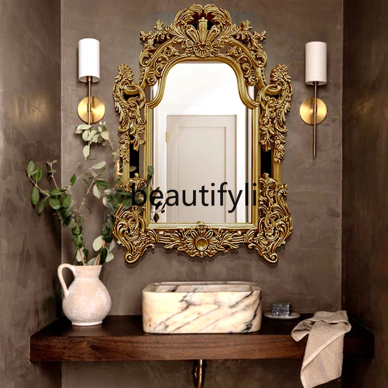 

Французское резное зеркало для макияжа, настенное зеркало в американском стиле ретро для ванной комнаты, декоративное зеркало для домашнего камина