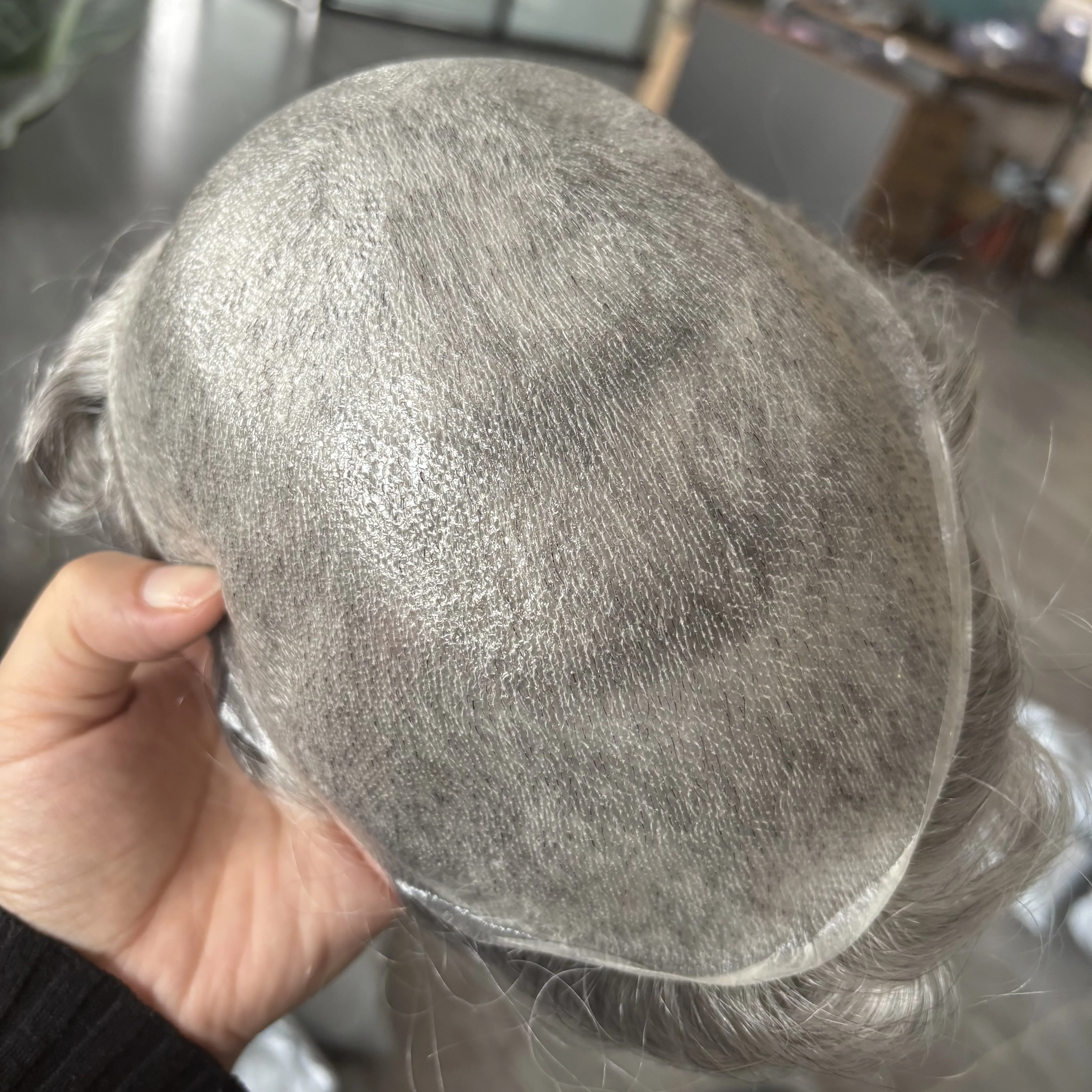 Realistic Natural Vloop 1B80 60R Old Men's Hair Replacement Toupee 90%Density Super Natural Looking 1b65 Salt&Pepper Prosthesis