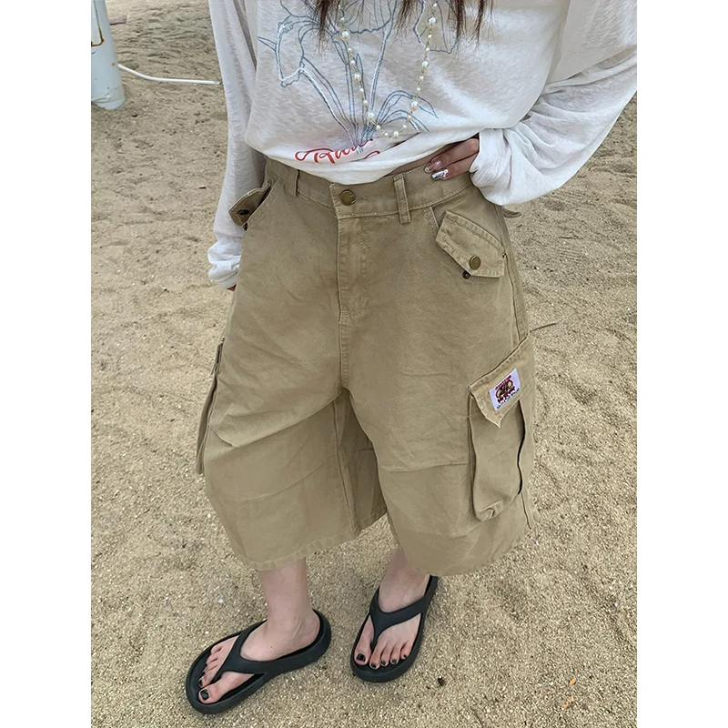 American Vintage Y2k 2000s Cargo Pants Women Harajuku Oversized Baggy Summer Shorts Trousers Streetwear Jean Capris