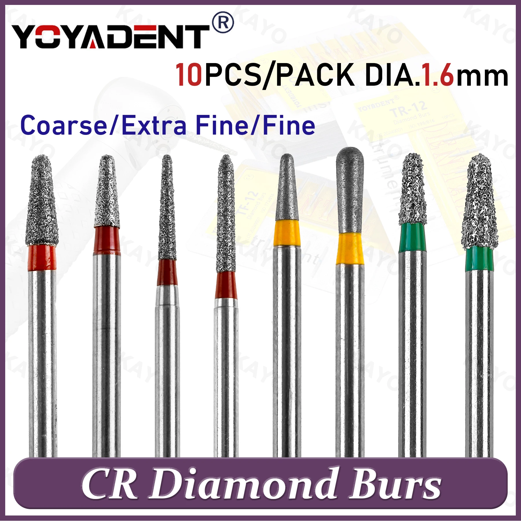 CR Type Dental Diamond Burs Inlay Preparation Burs Polishing Drills  For High Speed Handpiece FG 1.6mm 10pcs/Pack Dental Lab