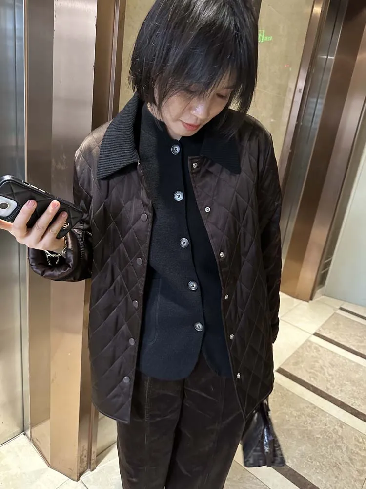 

Timel Classic Silk Cotton Jaet Vintage Collar Oversize Quilted Light Corduroy Collar Women's Spring Faion Outerwear