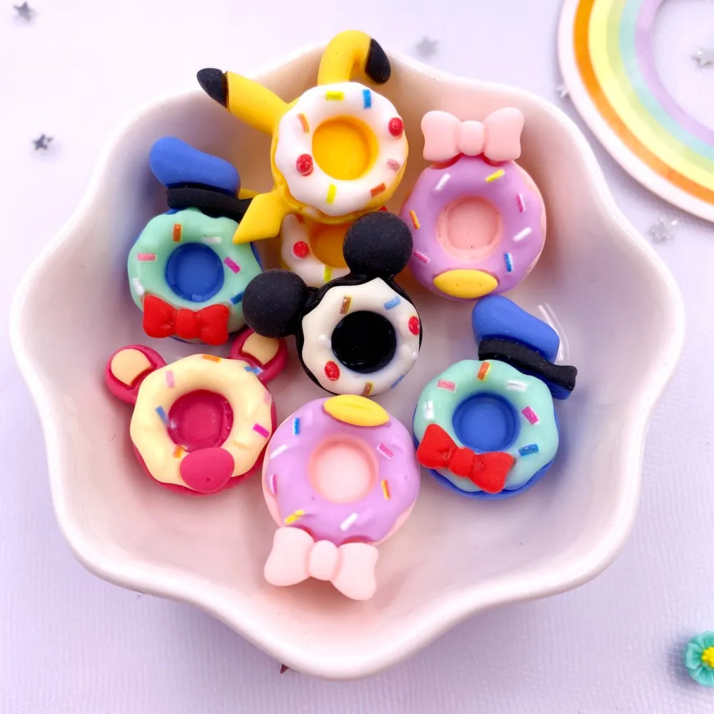 Resin Colorful Kawaii Cartoon Cheese Doughnuts Flatback Figurines Home Decor Accessorie 10Pcs DIY Hair Bow Scrapbook Craft OM409