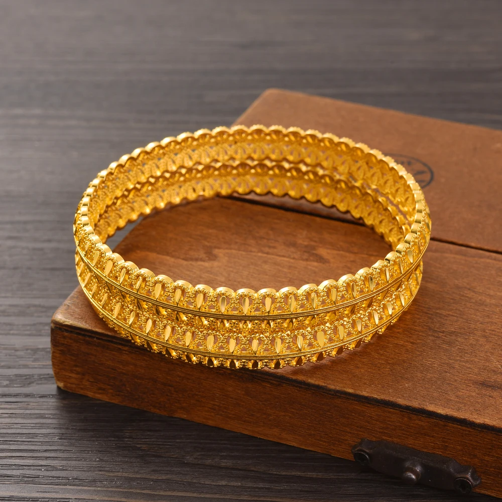 24K High Quality Gold Plated 65MM Fashion Europe Dubai Wedding Bangle Ethiopian Classic Nicely Cute Bracelet Women Birthday Gift