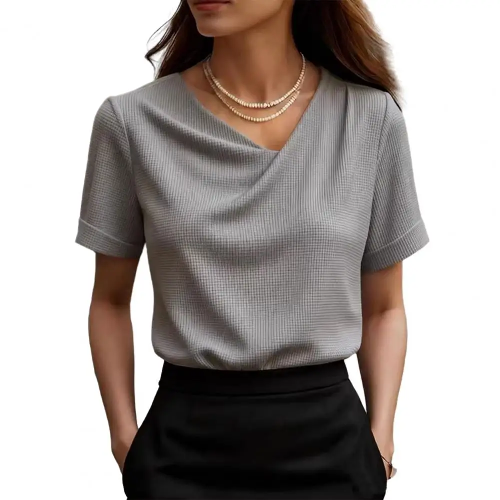 

Women Tops Slim Fit Short Sleeve Crossover V-Neck Pullover Tops Pure Color Soft Fabric Summer Shirt Daily Wear Casual Work Blous