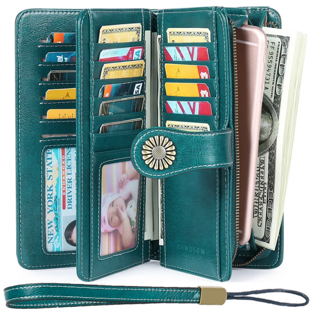 

Womens Wallet RFID Blocking Large Capacity Clutch Leather Wristlet Long Purse Multi Card Organizer Multi Card Wallet Case