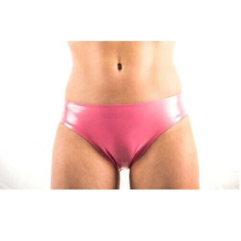 Culotte rose en Latex pour femmes, sous-vêtement fétiche en caoutchouc, slip Sexy, 0.4mm