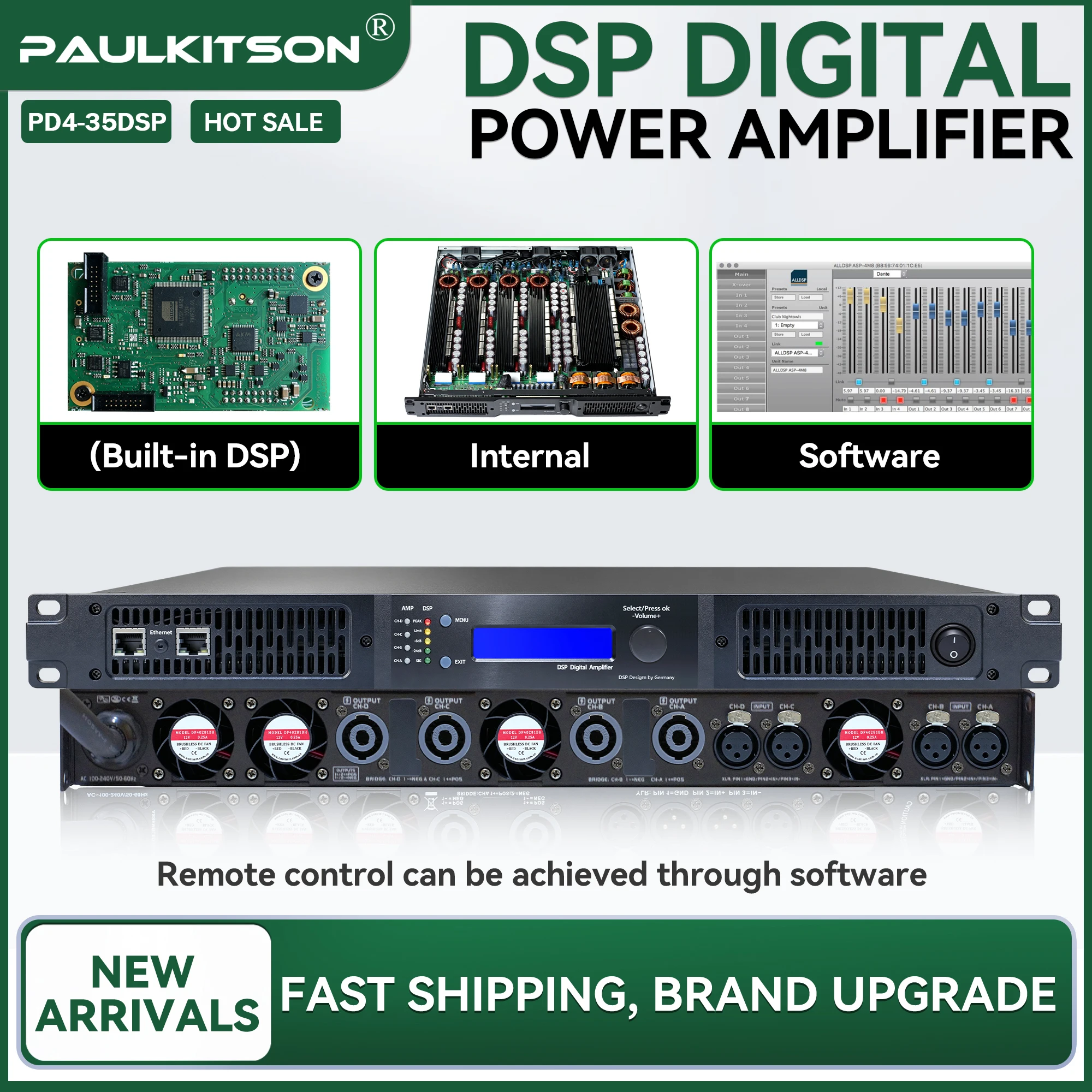 Bestseller Paulkitson PD4 Serie DSP Digitaler Leistungsverstärker PC-Fernabstimmung Klarer Klang Geringe Verzerrung Professionell für Bar und Zuhause