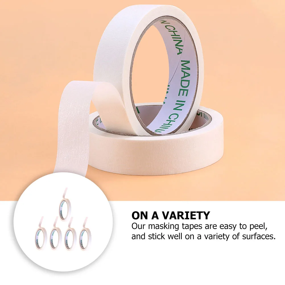 

5 Rolls White Masking Tape for Painting Crafts DIY Projects Adhesive Paper Tape Practical Removable Reusable PET Material