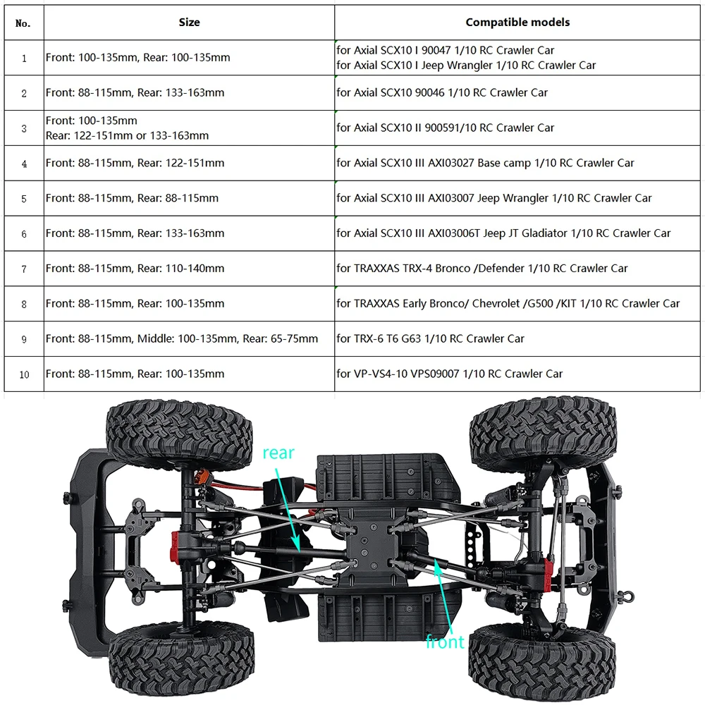 YEAHRUN 스틸 헤비 듀티 드라이브 샤프트 센터 변속기 샤프트, 1/10 RC 크롤러 축 SCX10 90046 AXI03007 TRX4 TRX6 VS4-10