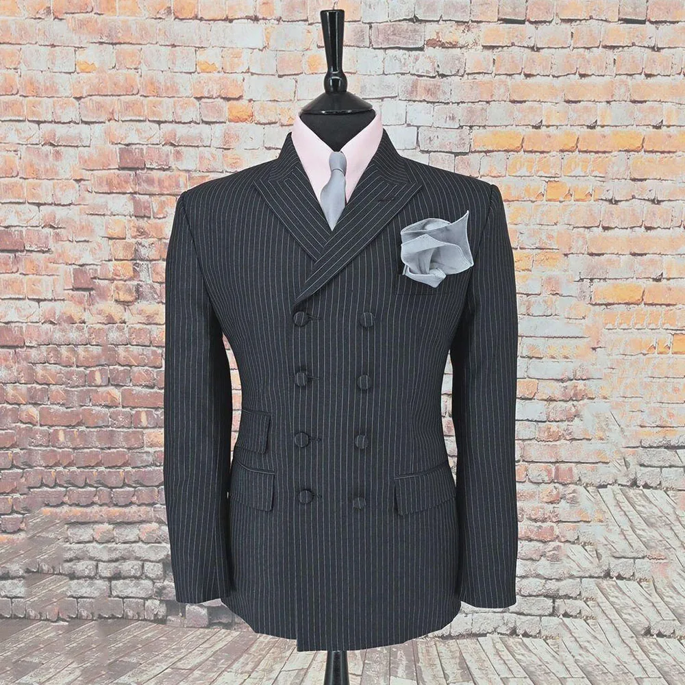 

Классические мужские костюмы, двубортные, высокого качества, для особых случаев, формальная куртка из 2 предметов, брюки, мужская одежда с остроконечными лацканами, роскошная одежда