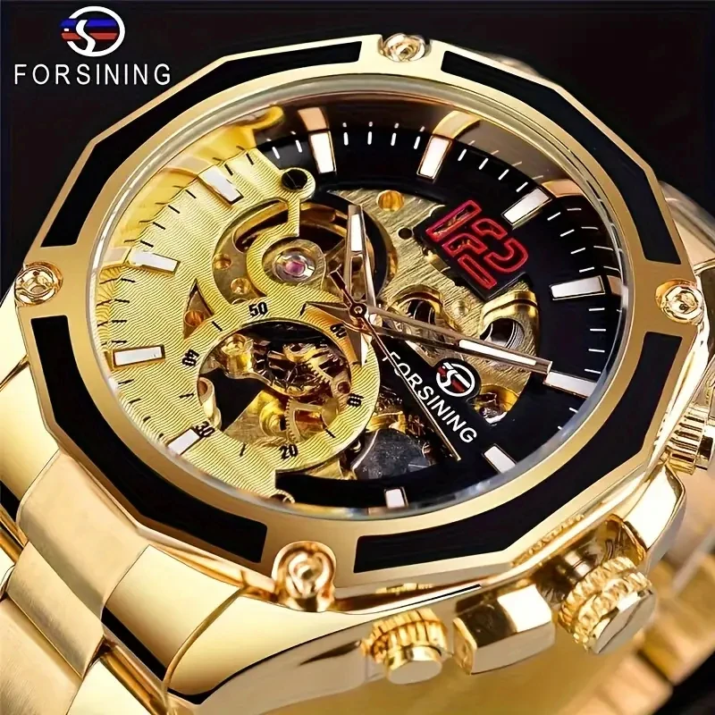 Classic Luxury Business Men's Mechanical Watch, Automatic Winding, Skeleton Design, Round Dial, Stainless Steel Strap, European and American Style, Fashionable Business Casual, Simple, Stylish, Trendy Men's Watch, the