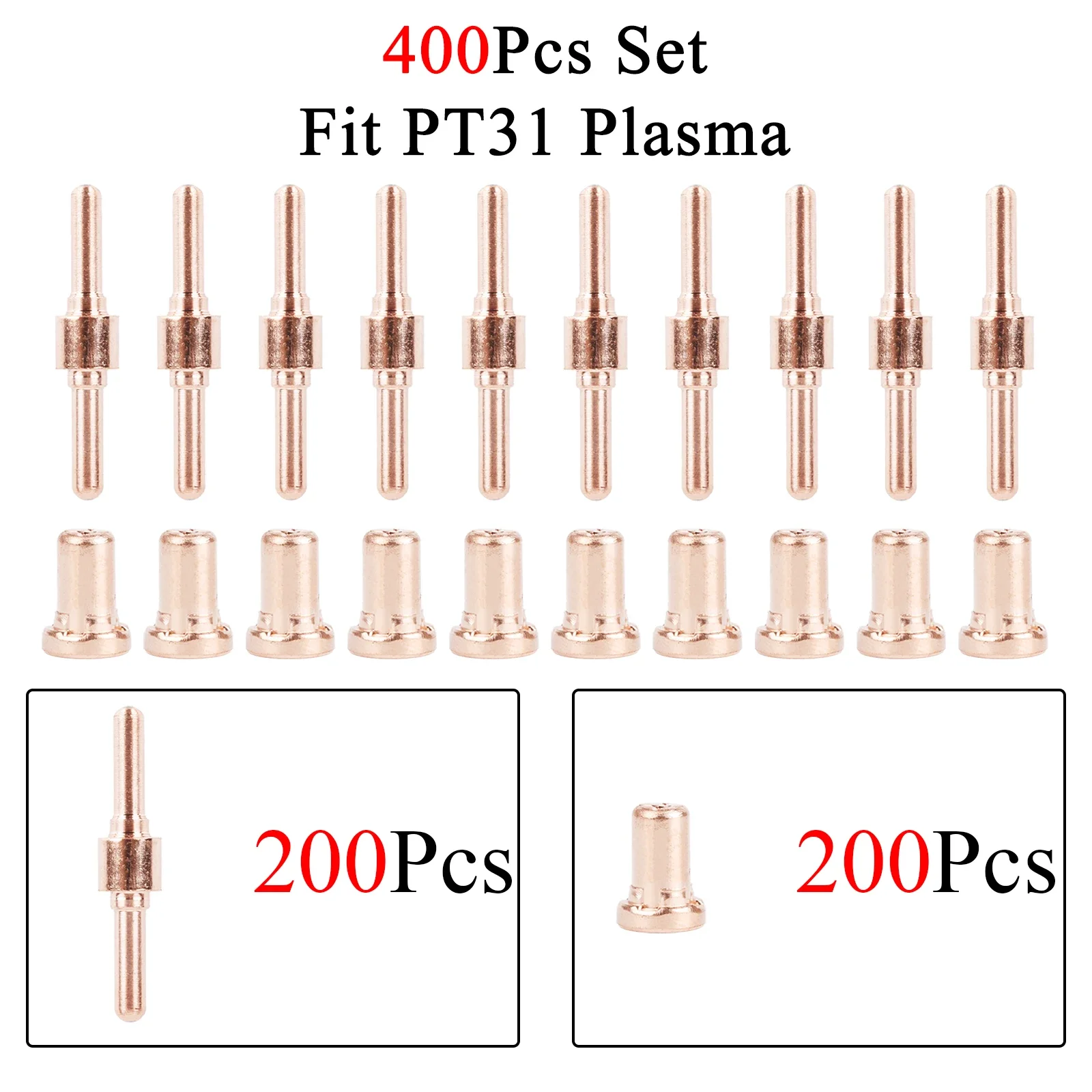 400pcs Consumables Red Copper Extended Long Tip Electrodes and Long Nozzles Fit PT31 LG40 40A Air Plasma Cutter