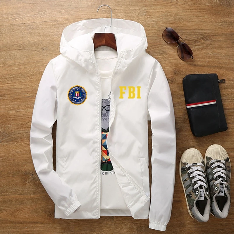 Chaqueta impermeable para hombre, Abrigo con capucha para exteriores, rompevientos, ropa con estampado del FBI, primavera y otoño, novedad de 2023