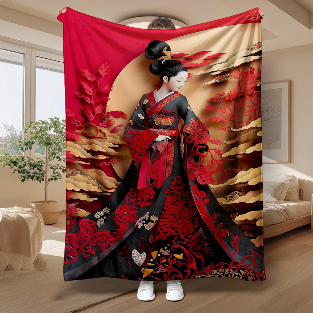 Luxurious Chinese Oriental Art Throw Blanket Bedspread Decorative Throw for Sofa Couch Living Room Quilt Palace Dynasty Pattern