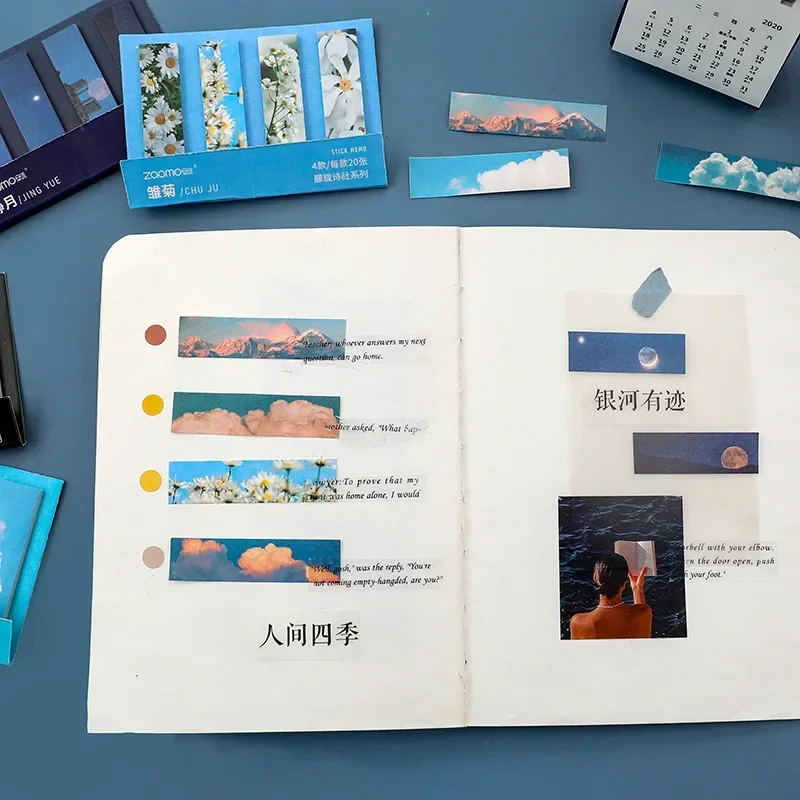 80 Sheets Ins Style Index Series Sticky Notes Landscape Series Small Fresh Guide Sticky Notes Sticky Notes Kawaii Memo Pad