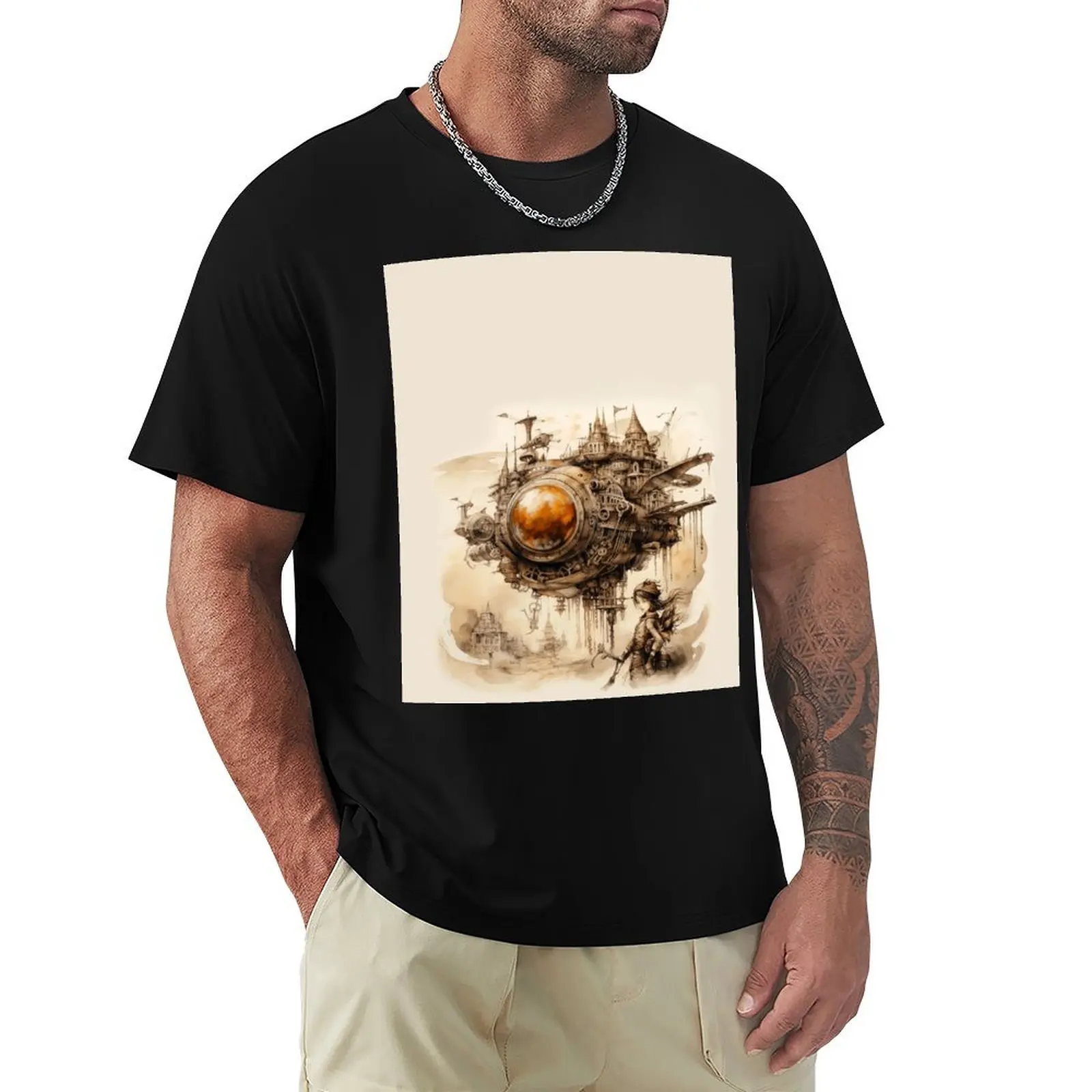 Steampunk ship with pilot - vintage - profile - 03 Graphic T-Shirt graphic t shirts for man T-Shirt