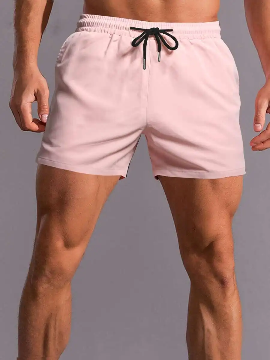 GymBeat Men Solid Drawstring Waist Shorts For Summer Grey Gym Workout Athletic Classic Fabric Men's With Pocket Detail Ideal