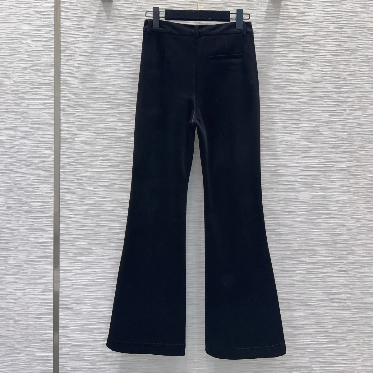 High Quality Women Black High Waist Flared Pants, Fall Winter Draped Fleece Lined Slim Casual Trousers lyt26101202