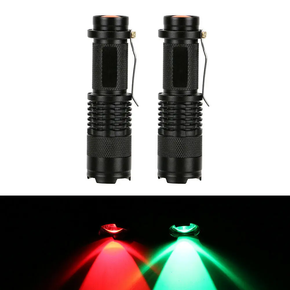 2Pack Mini Zoomable Pocket Flashlight 3W LED Blue Green Red UV Light Torch AA Battery Portable Handheld Flash Light