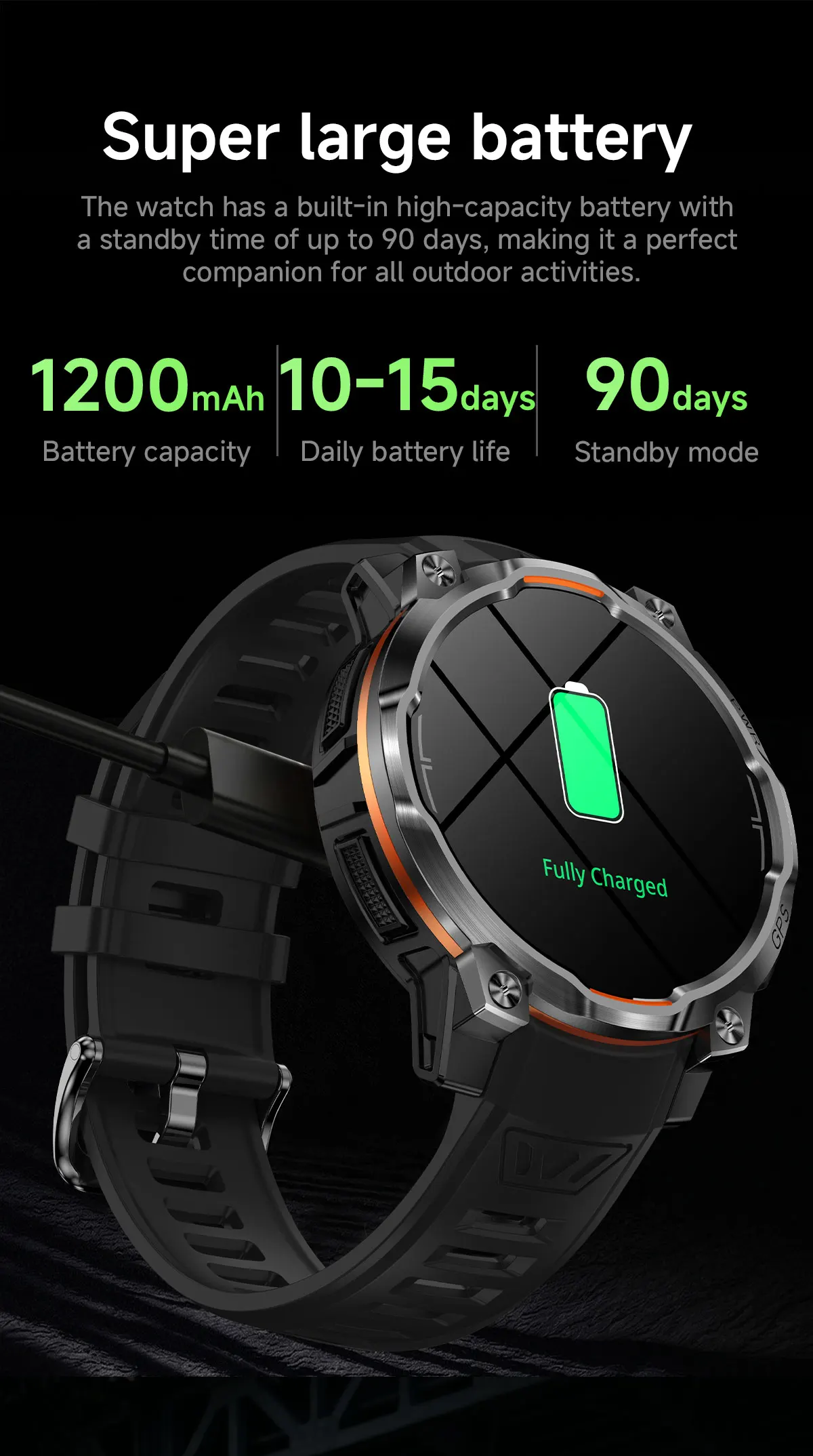 Neue Professionelle Offline-Karten-Militär-Smartwatch für Männer, 1200mAh Akku, Armband, IPX8 Wasserdicht, ChatGPT, 170+ Sportarten, GPS-Smartwatch – Detail 7
