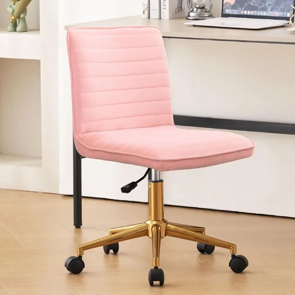 

Swivel Armless Desk Chair with Wheels, Small Velvet Upholstered Home Office Desk Chair Mid-Back Adjustable Chair for Vanity Desk