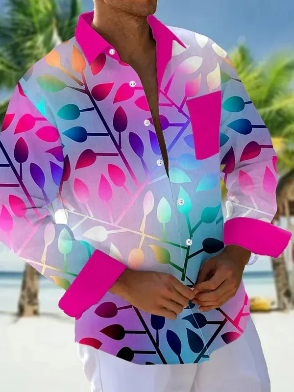 خمر الأزهار مجردة الرجال قميص 3D الطباعة للجنسين عارضة أزياء طويلة الأكمام قميص طية صدر السترة واحدة الصدر للجنسين الملابس #2