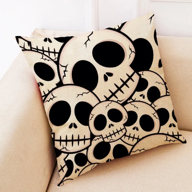 Funny Skull Pillow Case Flower Skull Linen Pillowcase Decor Home Decorative Pillows for Sofa Bed Couch Chair Pillow Cover 45x45