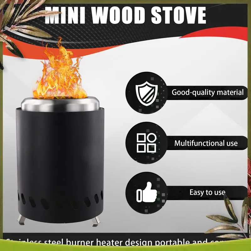 A08P-Portable Stainless Steel Burner Heater Mini Fire Wood Stove Bonfire Furnace  Outdoor Camping Smokeless Fire Pit Brazier