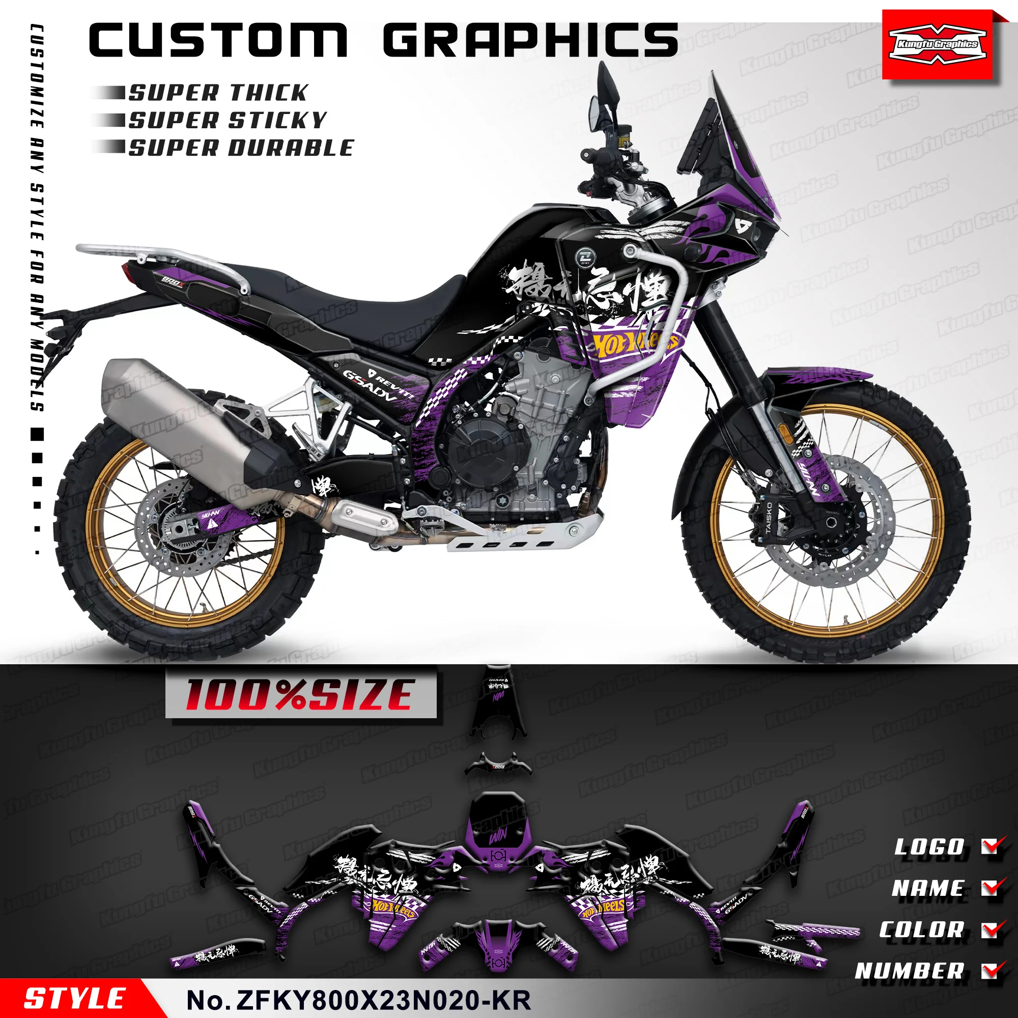 KUNGFU GRAPHICS Graphics Kit Racing Sticker for KOVE 800 X 800X PRO 800X Rally / Travel/Touring, Customised, ZFKY800X23N020-KR