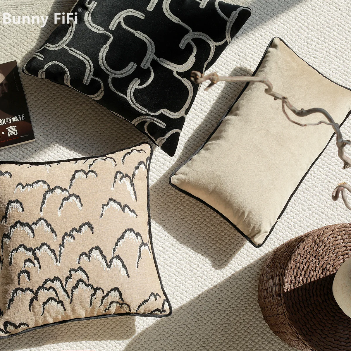 

Элегантные декоративные наволочки в японском стиле с вышивкой, ваби-саби, из мягкого шенилла, для дивана и кровати