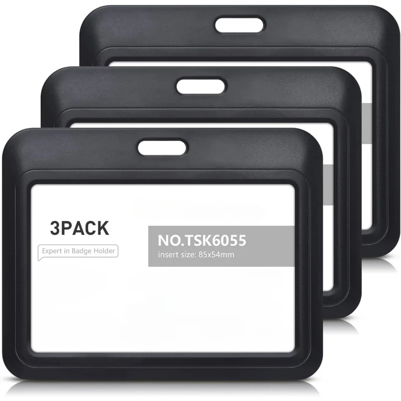 3 Horizontal sliding piece ID Badge Holder，ABS Material - Perfect for Office ID、Credit Card、Key Card、Driving License and Pass