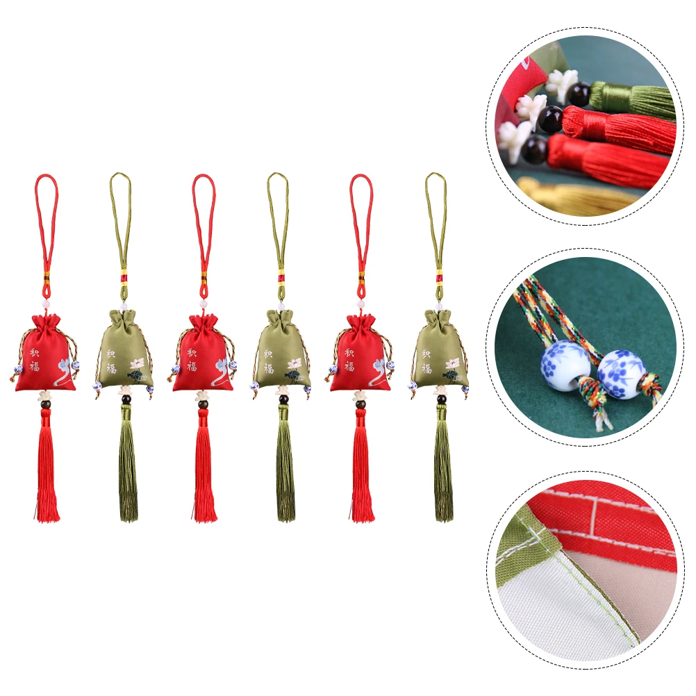 

6 PCS Sachet Pendant Car Bag Embroidery Drawstring Pouch Container Ceramics Empty