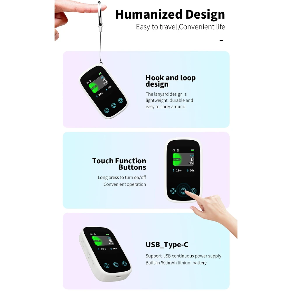 3 w 1 Tester jakości powietrza czujnik NDIR przenośny Mini wykrywacz CO Auto jasność CO miernik temperatury i wilgotności do garażu na zewnątrz