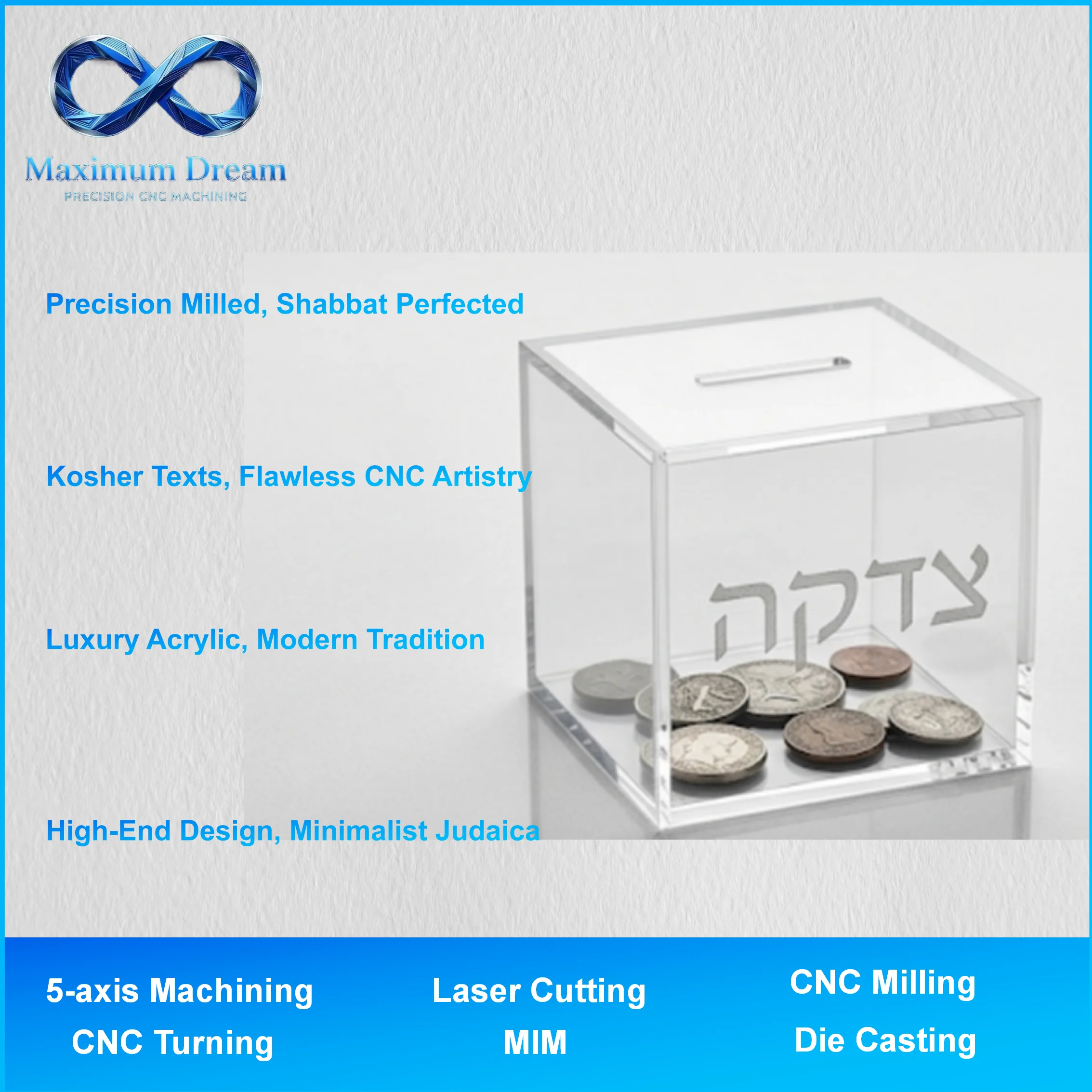 Custom CNC Machining for Acrylic Tzedakah Box - Precision Slot & Seamless Joinery per Design - Factory Bespoke Judaica