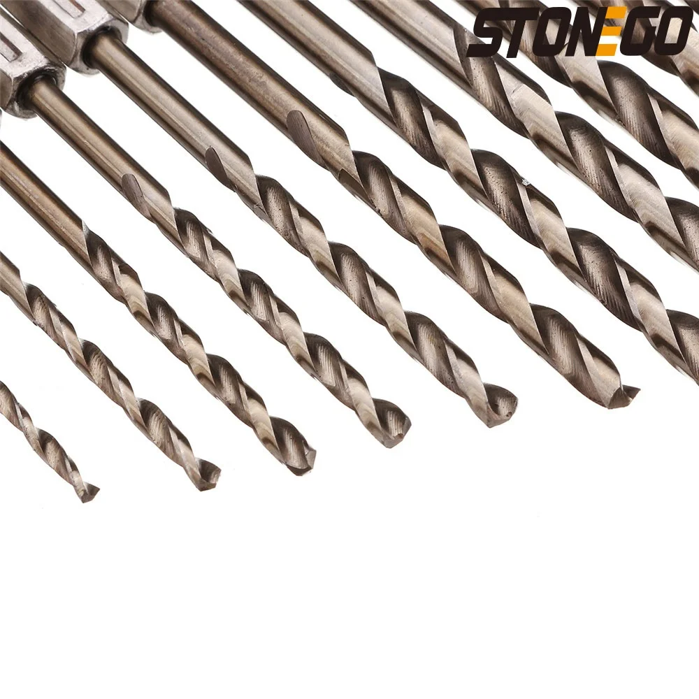 STONEGO 13PCS M35 Cobalt HSS-Co Twist Drill Bit Set, 1.5-6.5mm Range, 1/4 Inch Hex Shank