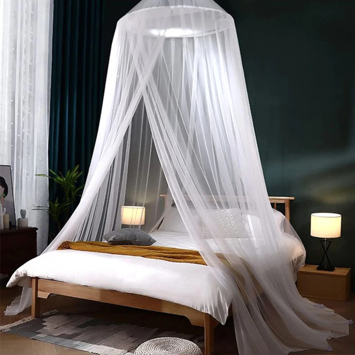 Luxurious King Size Hanging Tulle Mosquito Net Canopy Dome for Summer Bedroom - Protects Against Flies, Insects, and Mosquitoes 