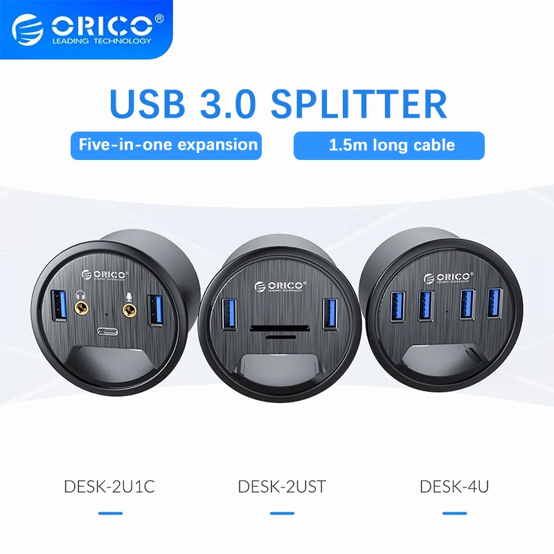 ORICO Desk Grommet USB 3.0 Hub Sound Card Type C Splitter SD TF Dock Station Headphone Mic Audio Interface for Desktop PC DESK