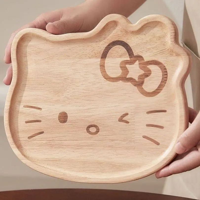 

Милая деревянная тарелка с Hello Kitty, мультяшный дизайн, для дома, для закусок, детская, с отделениями, подарок