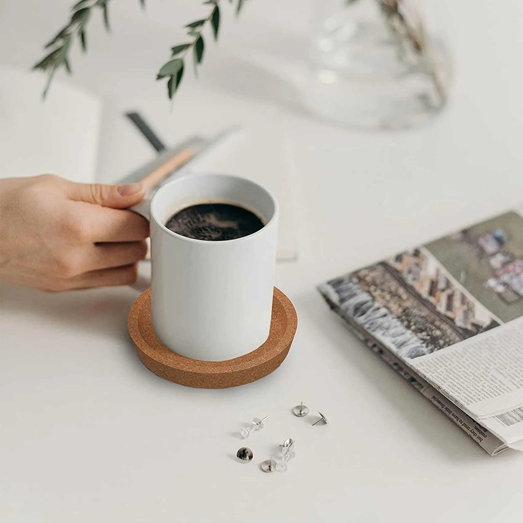 

ABAH-12 Pack Cork Coasters, 4 Inch Absorbent Heat Resistant Round Cork Coasters For Most Kind Of Mugs In Office Or Home