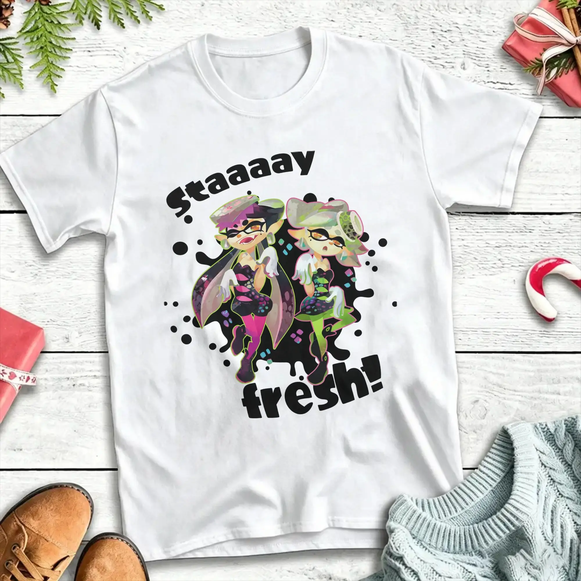 Men Splatoon Stay Fresh Girls T Shirts  100% Cotton Top Tees Beach Funny Short-Sleeved T-Shirt O Neck Hip Hop Printed Tshirt