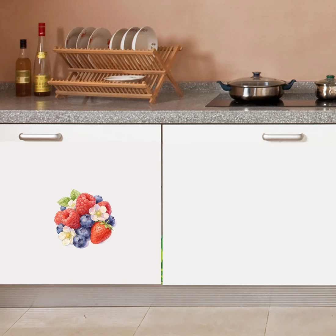 Three Ratels CEE127 Watercolor blueberry and strawberry wall stickers for home decoration kitchen decals fruit shop stickers
