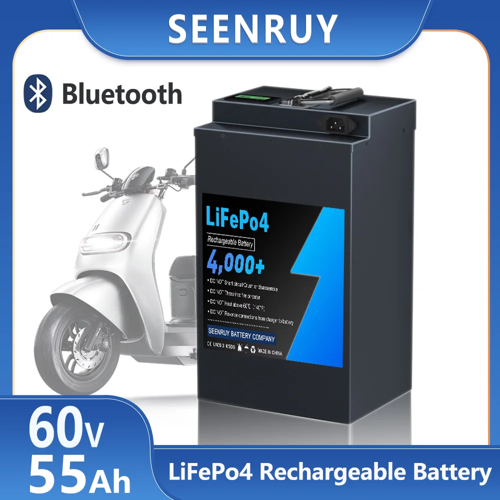 60v 55AH Large capacity   Lifepo4 Battery Pack With BMS Optional Bluetooth for electric vehicle tricycle + 10A Charger