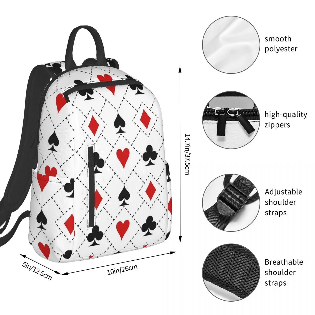 Playing Cards Suit Symbols Pattern Backpack Student BookBag Kids School Bag Laptop Shoulder Bags Boys Girls