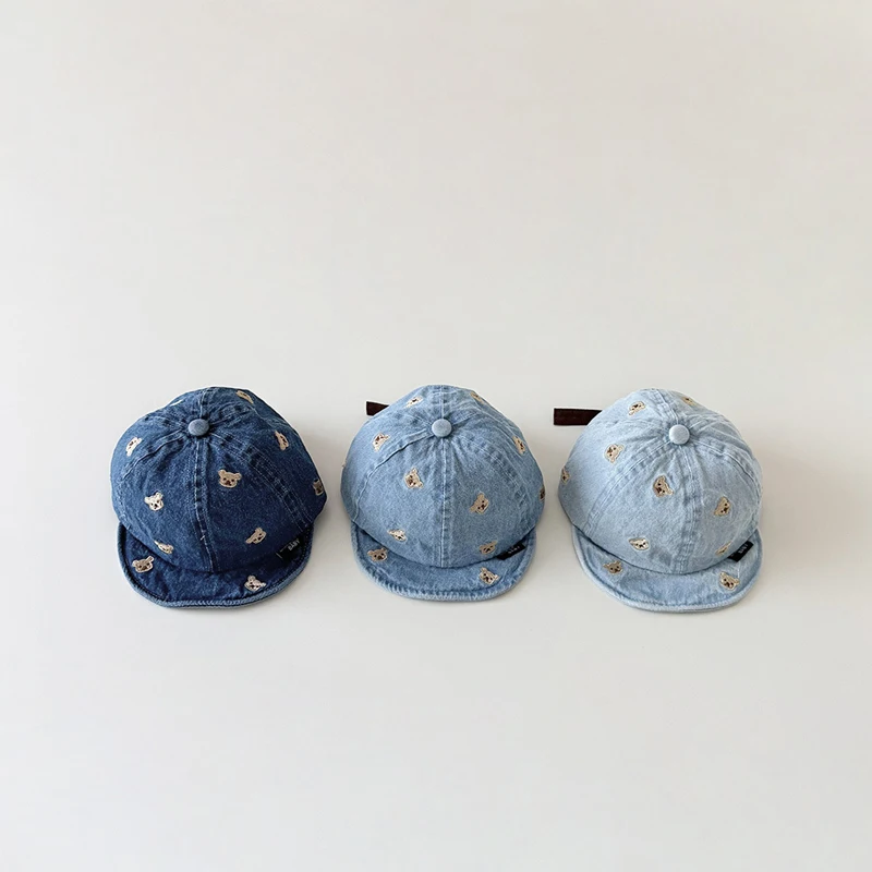 

Autumn Winter Baby Baseball Caps Lovely Bear Pattern Kids Girls Sun Hats Soft Brim Denim Children Hat