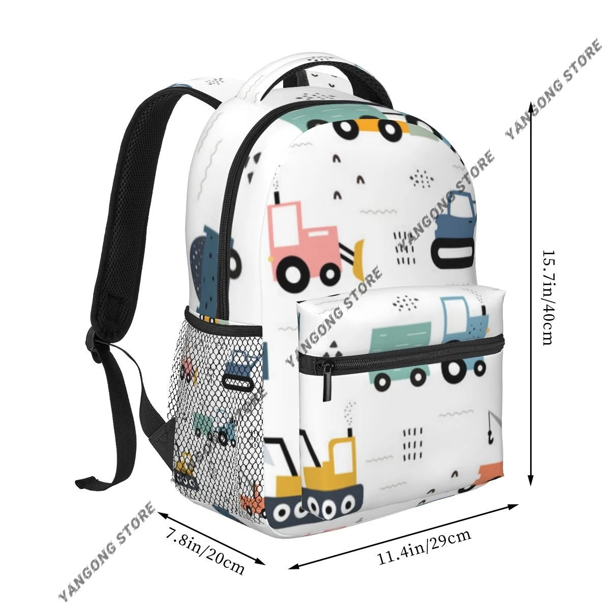 Backpack Casual Travel Bag Construction Cars Pattern School Bag Fashion Shoulder Bag For Teenage Girl Bagpack