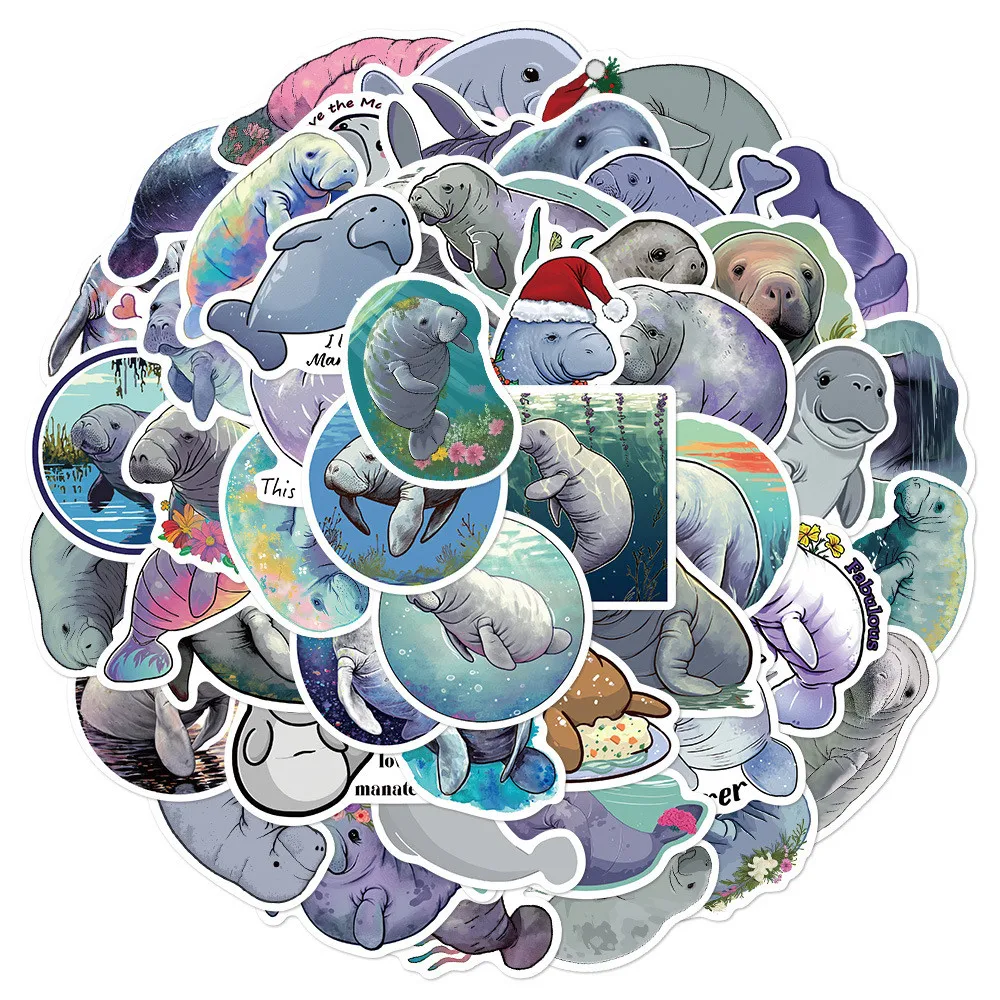 50PCS Cartoon Nette Seekuh Meer Kuh Graffiti Aufkleber für Fahrrad Hand Konto Bleistift Fall Aufkleber Anime Worlds Store