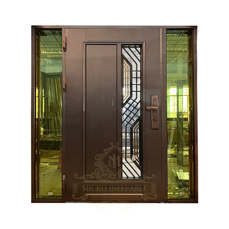 Puerta delantera de seguridad de acero, puertas personalizadas de nivel superior, modernas, a prueba de viento, exteriores