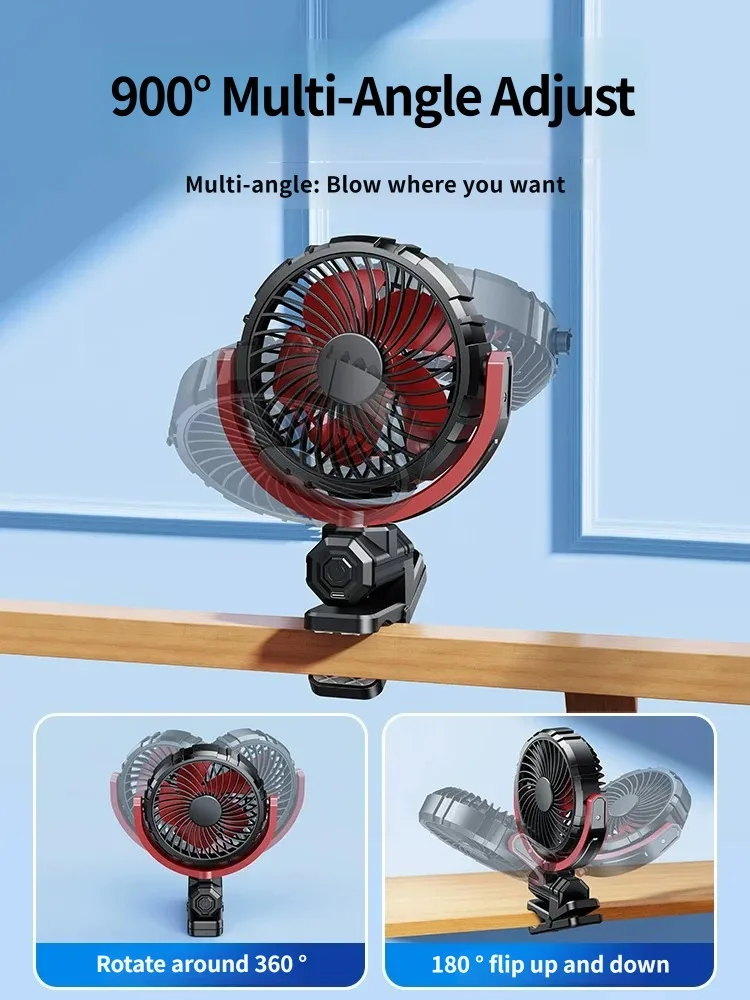 Wireless Rechargeable Clip Fan Brushless Motor Quiet Strong Wind 900° Adjustable For Cycling Food Delivery view 5