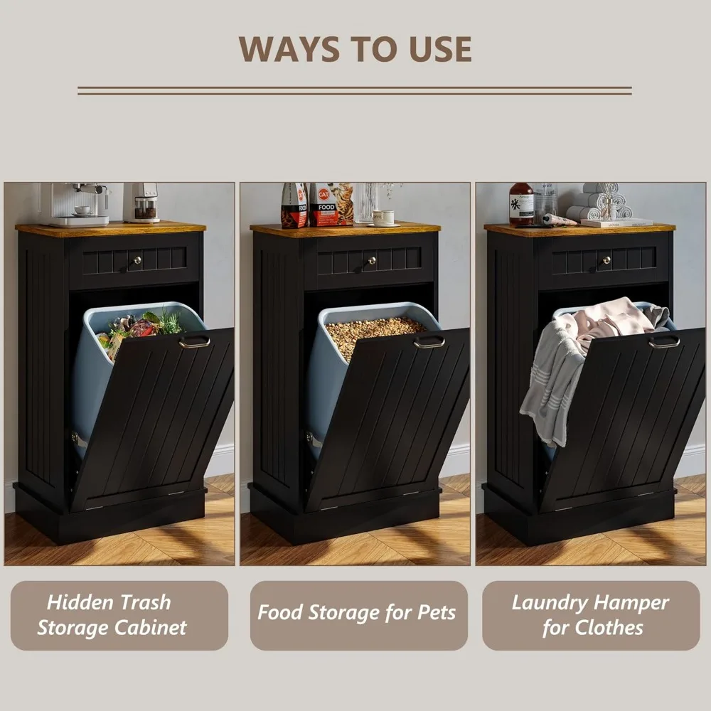 개가 들어가지 않는 틸트 아웃 쓰레기통 홀더, 주방 아일랜드용, 블랙 - 안전한 쓰레기통 보관 솔루션